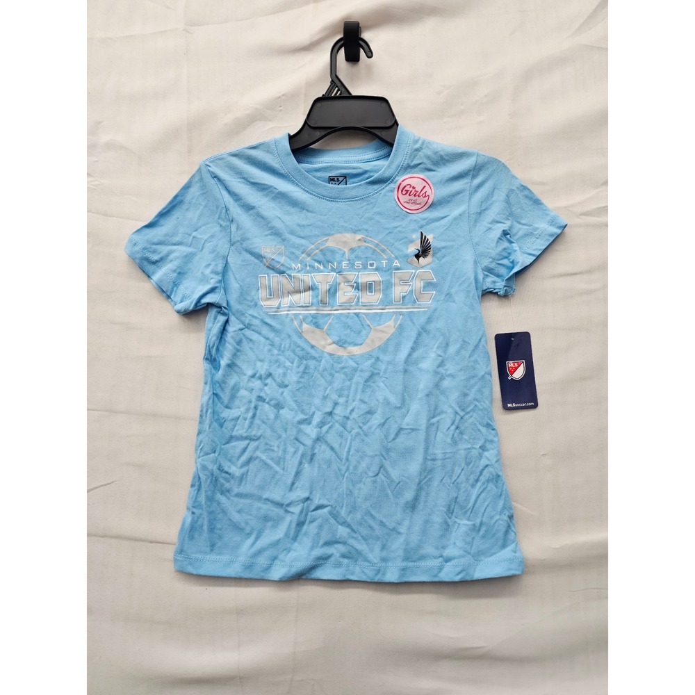 MLS Girls Minnesota United FC T-Shirt Blue Cotton Blend Casual Size Small